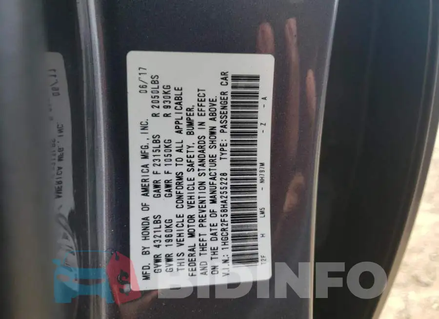 1HGCR2F58HA255228 Photo# 12