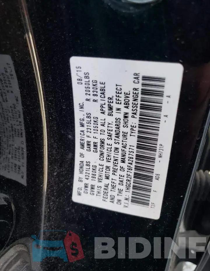 1HGCR2F76FA267571 Photo# 13