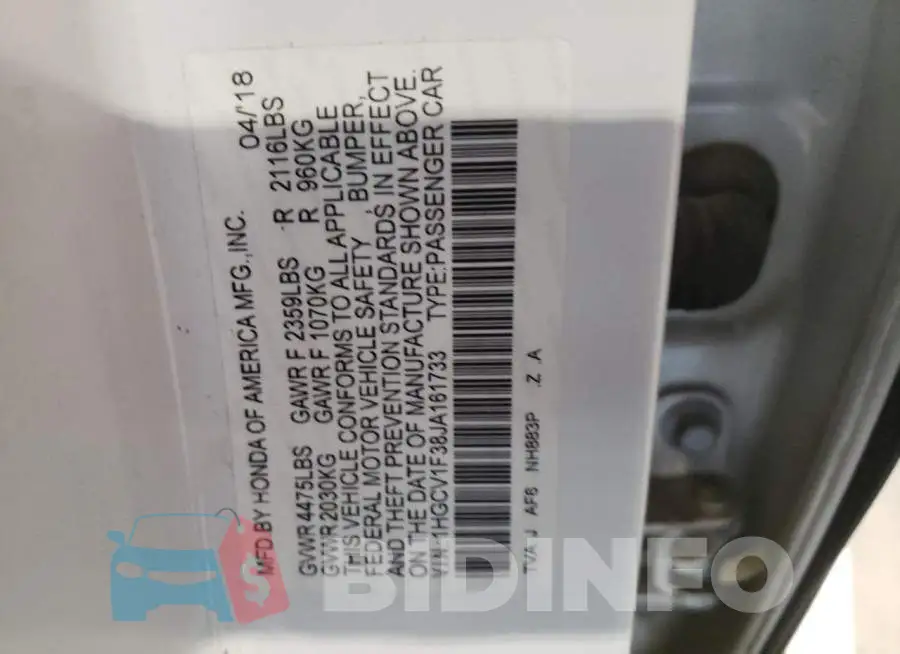 1HGCV1F38JA161733 Photo# 13