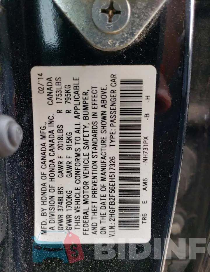 2HGFB2F56EH517326 Photo# 12