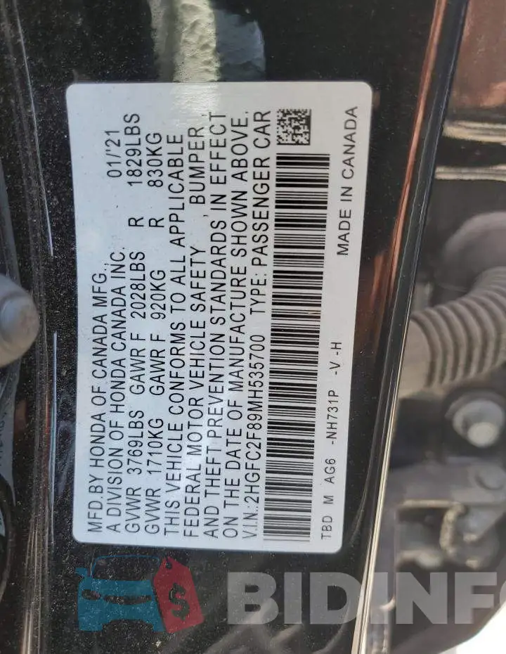 2HGFC2F89MH535700 Photo# 12