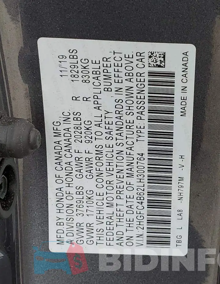 2HGFC4B62LH300764 Photo# 12