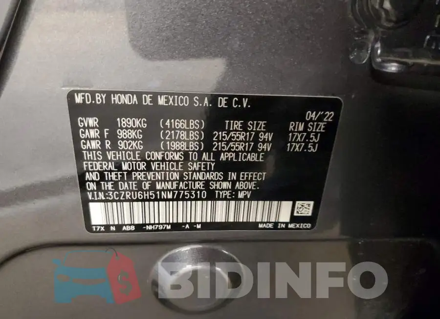 3CZRU6H51NM775310 Photo# 12