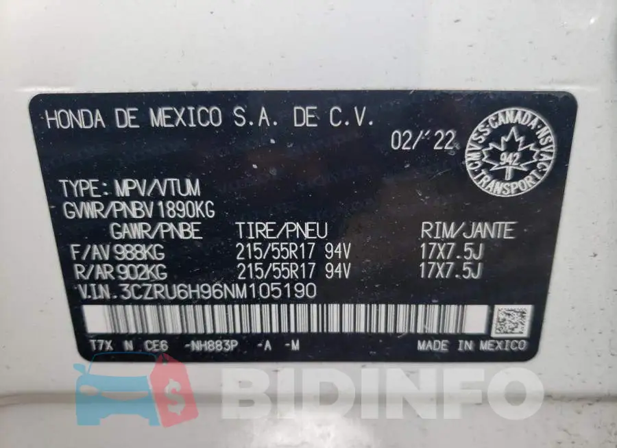 3CZRU6H96NM105190 Photo# 12