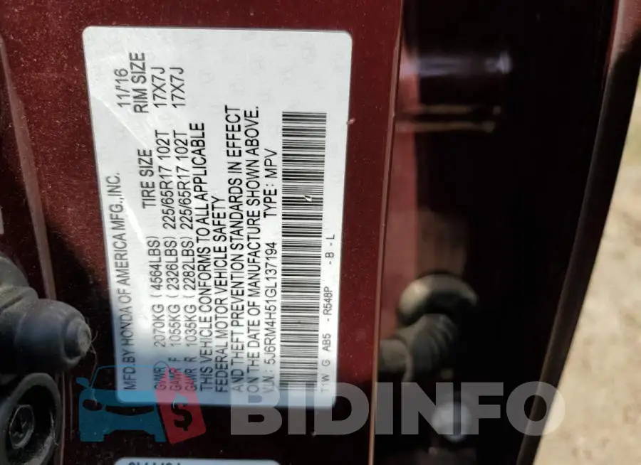 5J6RM4H51GL137194 Photo# 13