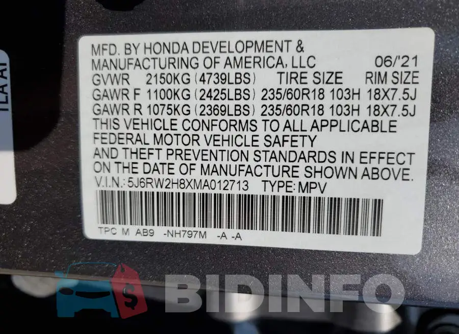 5J6RW2H8XMA012713 Photo# 13