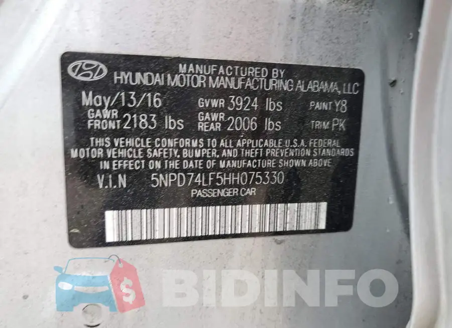 5NPD74LF5HH075330 Photo# 12