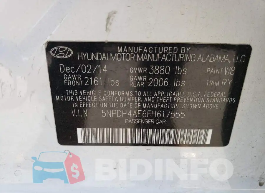 5NPDH4AE6FH617555 Photo# 13