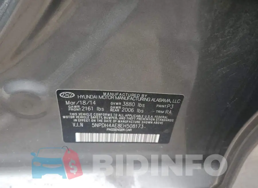 5NPDH4AE8EH508173 Photo# 12