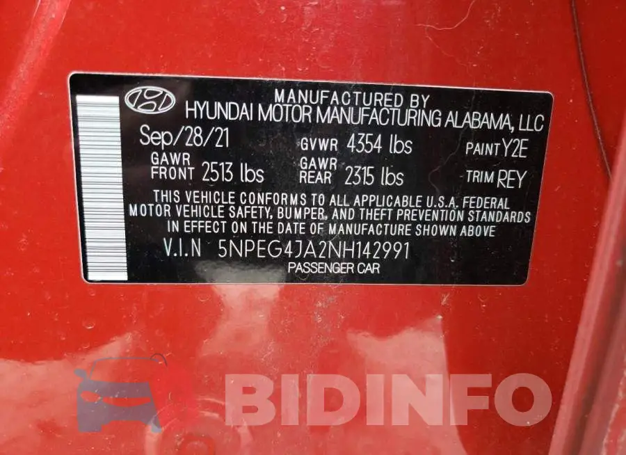 5NPEG4JA2NH142991 Photo# 13