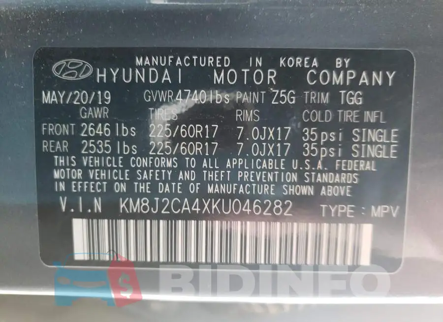 KM8J2CA4XKU046282 Photo# 14