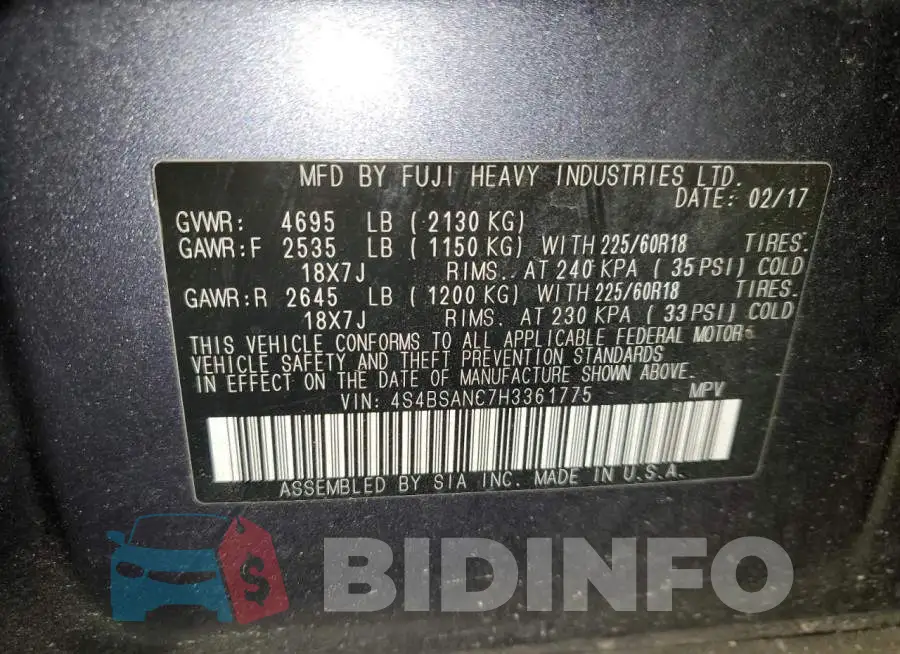 4S4BSANC7H3361775 Photo# 12