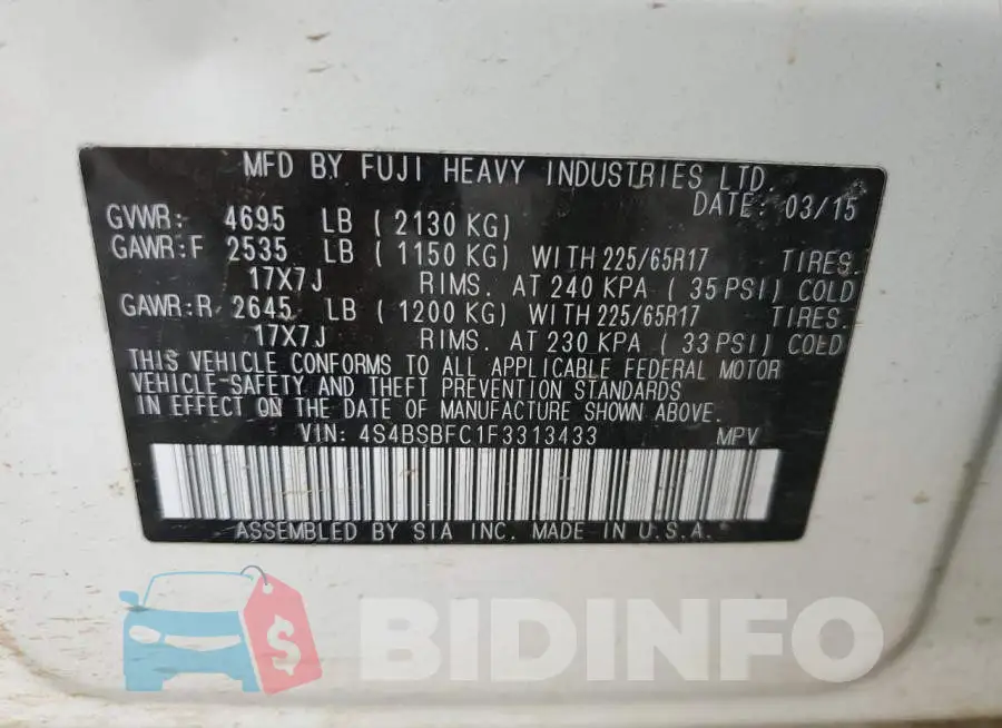 4S4BSBFC1F3313433 Photo# 12