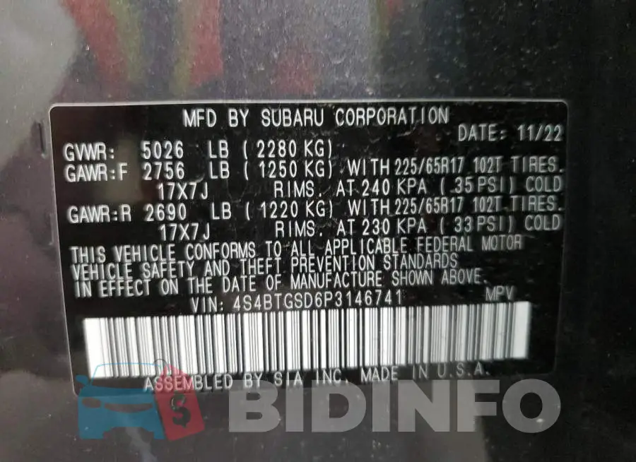 4S4BTGSD6P3146741 Photo# 13