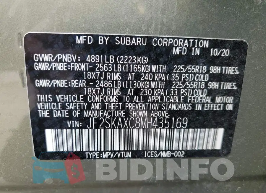 JF2SKAXC8MH435169 Photo# 14