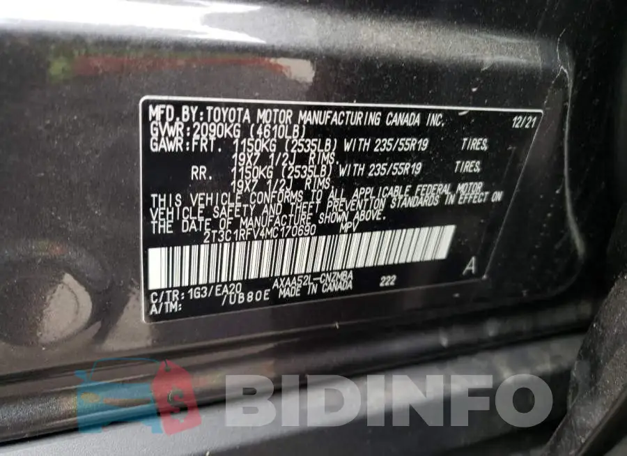 2T3C1RFV4MC170690 Photo# 12