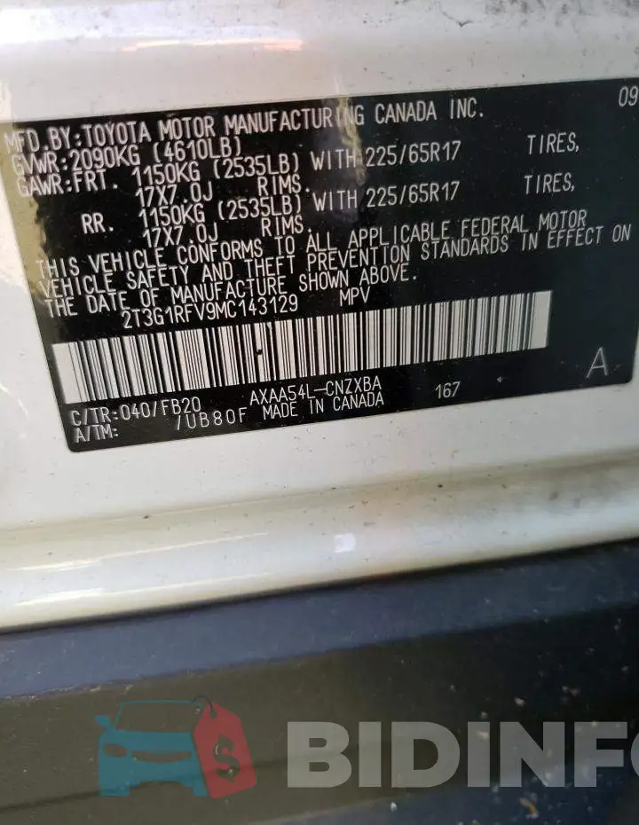 2T3G1RFV9MC143129 Photo# 13