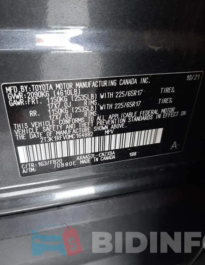 2T3K1RFV0MC164882 Photo# 13