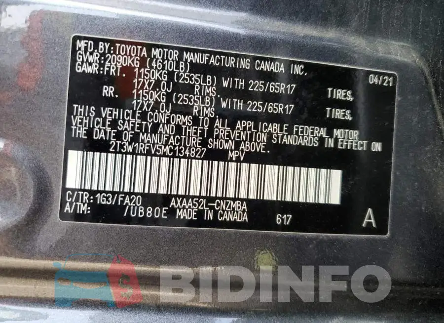 2T3W1RFV5MC134827 Photo# 13