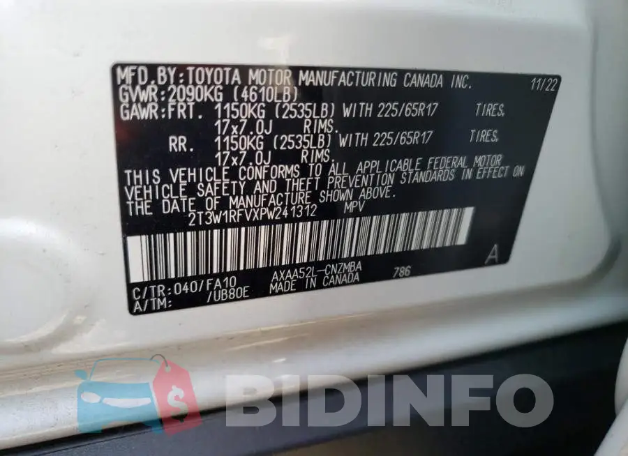 2T3W1RFVXPW241312 Photo# 13