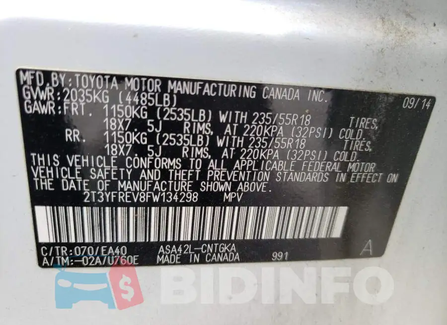 2T3YFREV8FW134298 Photo# 12