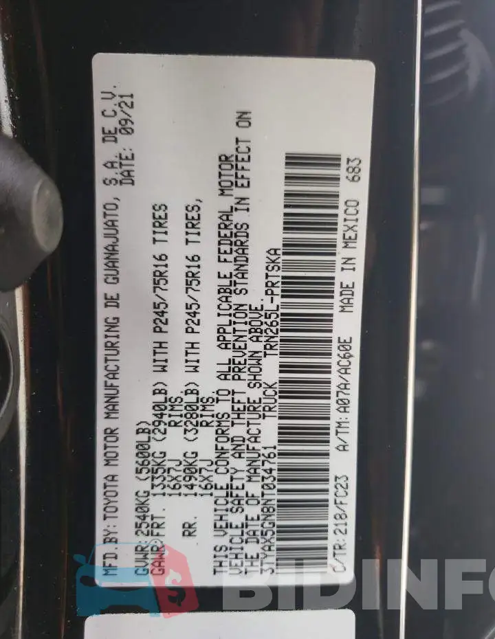 3TYAX5GN8NT034761 Photo# 12