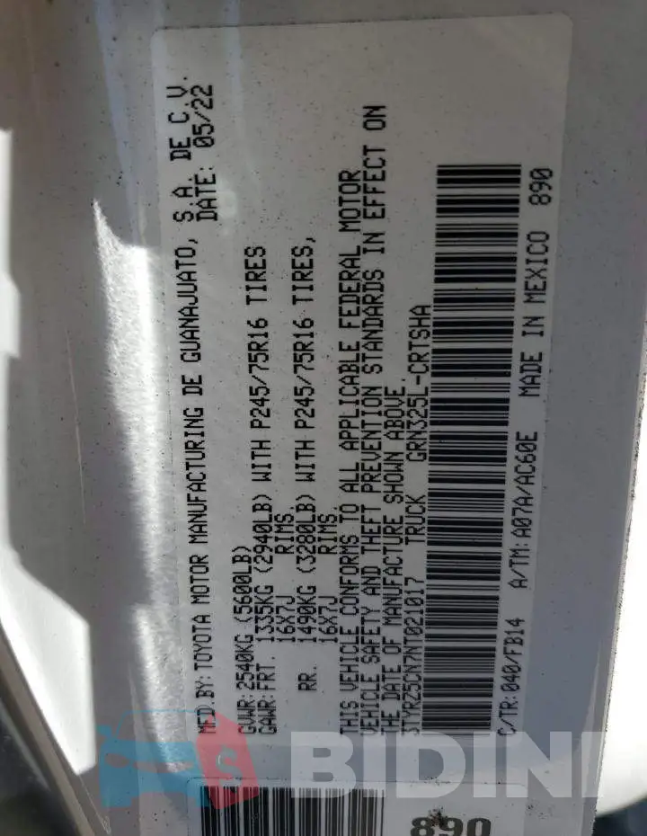 3TYRZ5CN7NT021017 Photo# 13