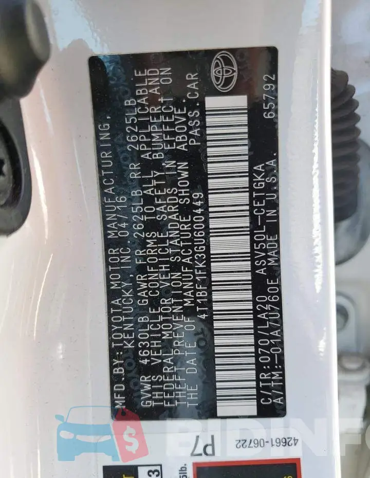 4T1BF1FK3GU600449 Photo# 13