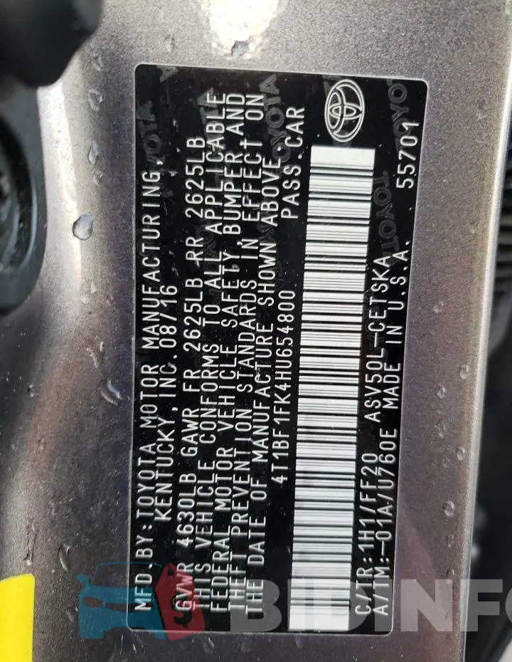 4T1BF1FK4HU654800 Photo# 12