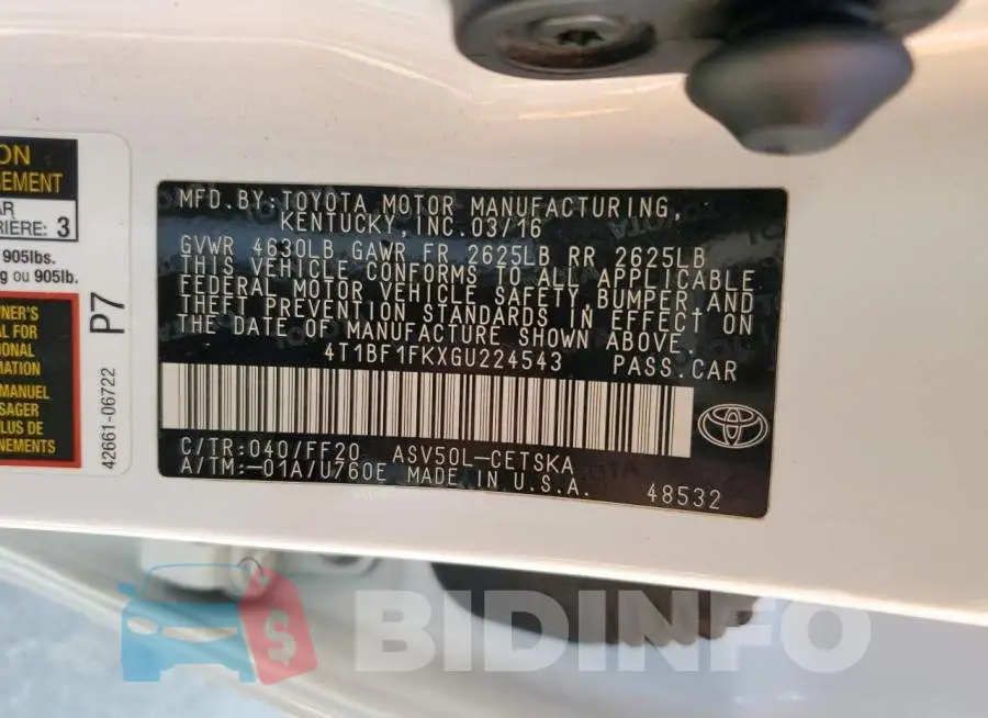 4T1BF1FKXGU224543 Photo# 12