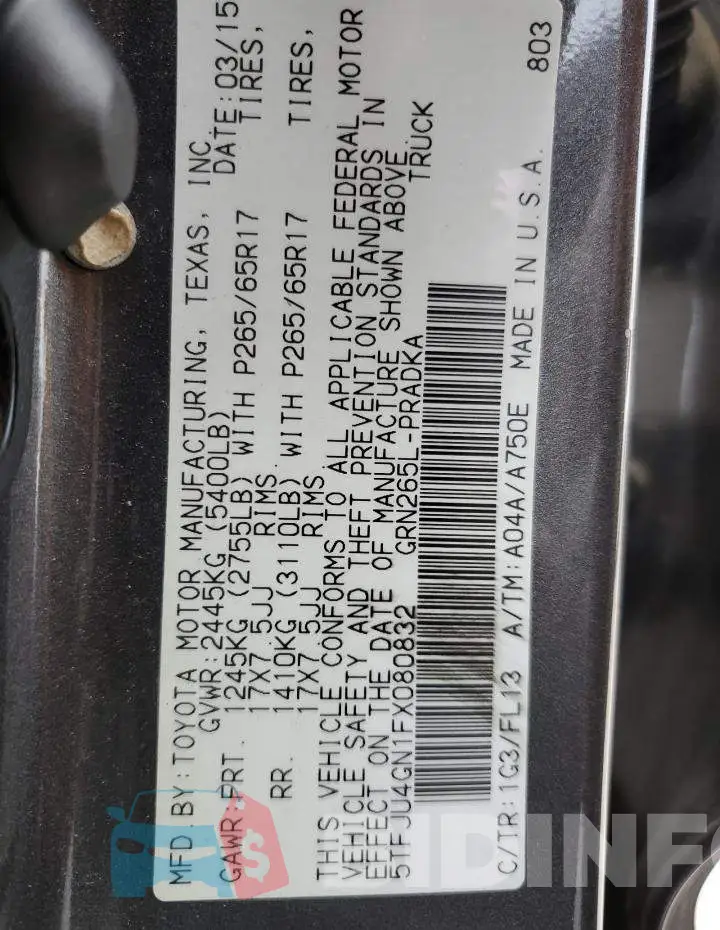 5TFJU4GN1FX080832 Photo# 13