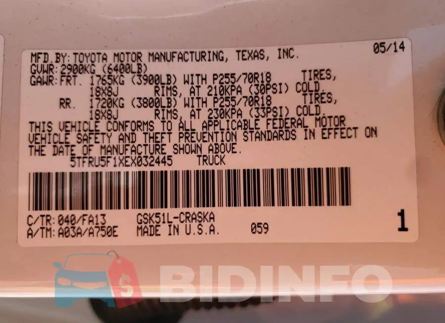 5TFRU5F1XEX032445 Photo# 13