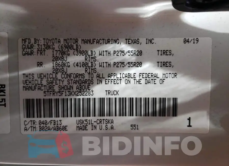 5TFRY5F13KX252283 Photo# 12