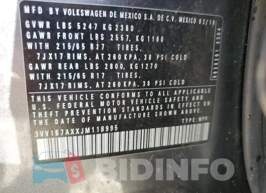 3VV1B7AXXJM118995 Photo# 13