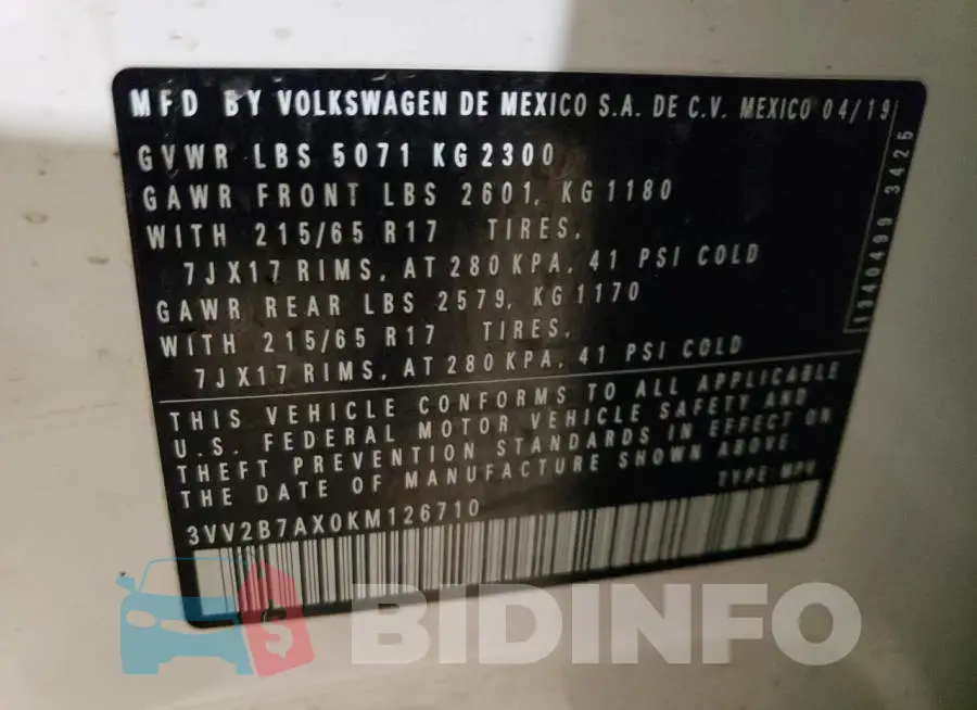 3VV2B7AX0KM126710 Photo# 12