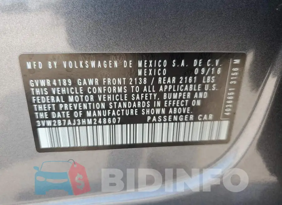 3VW2B7AJ3HM248607 Photo# 12