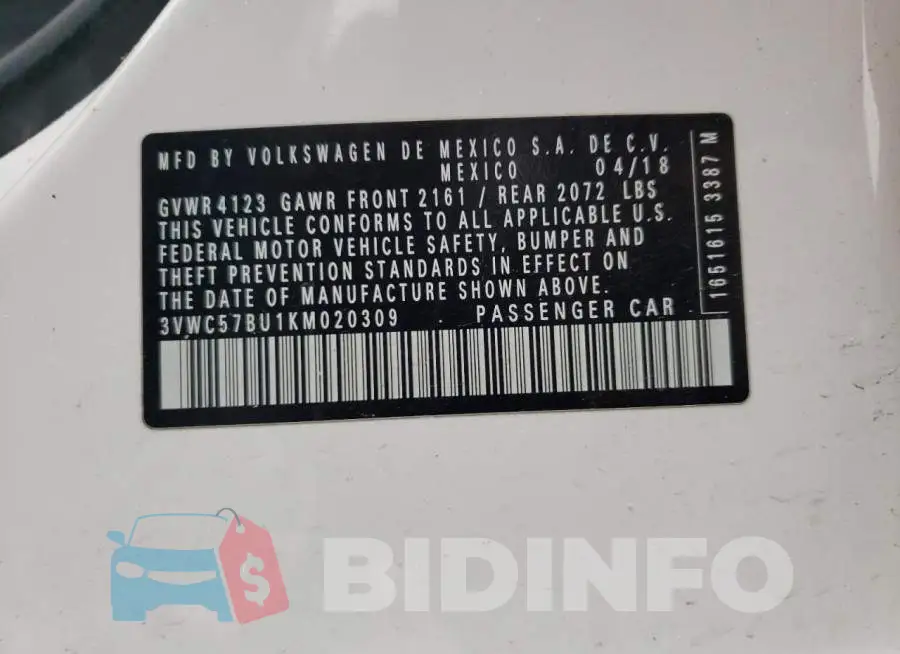 3VWC57BU1KM020309 Photo# 12