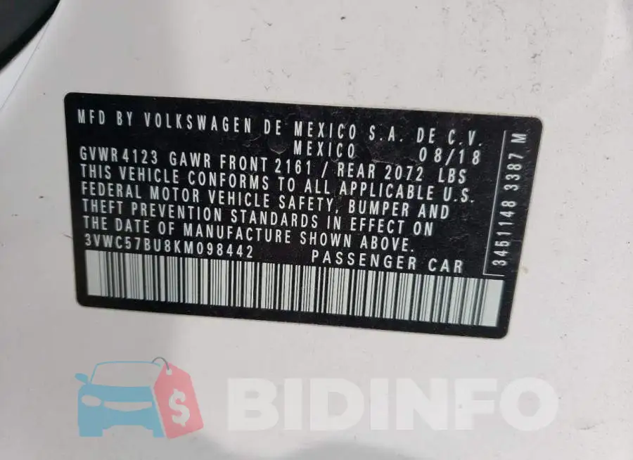 3VWC57BU8KM098442 Photo# 12