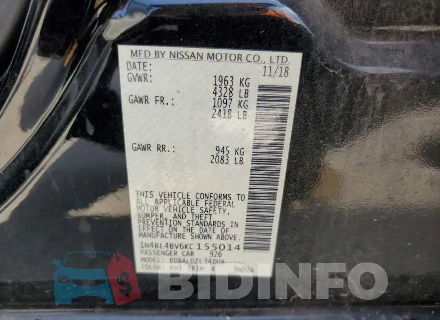 1N4BL4BV6KC155014 Photo# 12