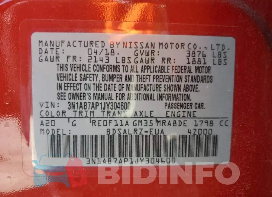 3N1AB7AP1JY304600 Photo# 13