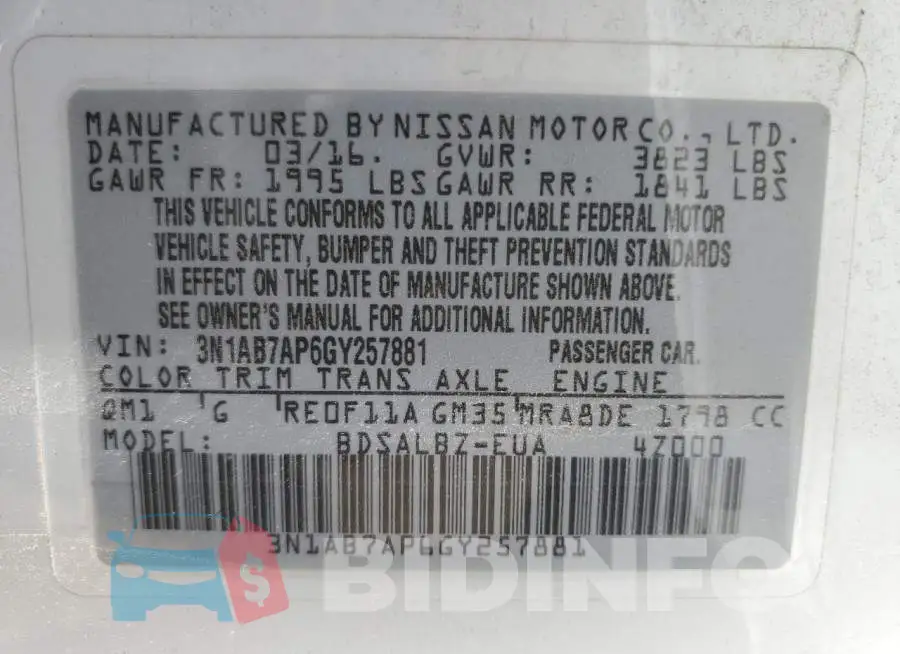 3N1AB7AP6GY257881 Photo# 12