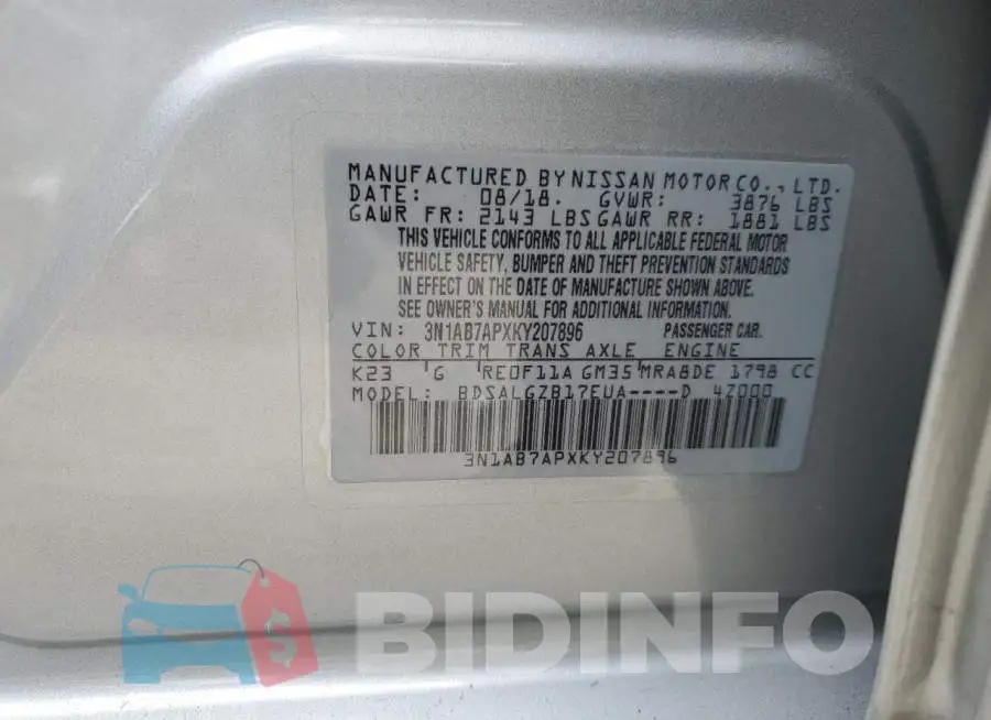 3N1AB7APXKY207896 Photo# 12