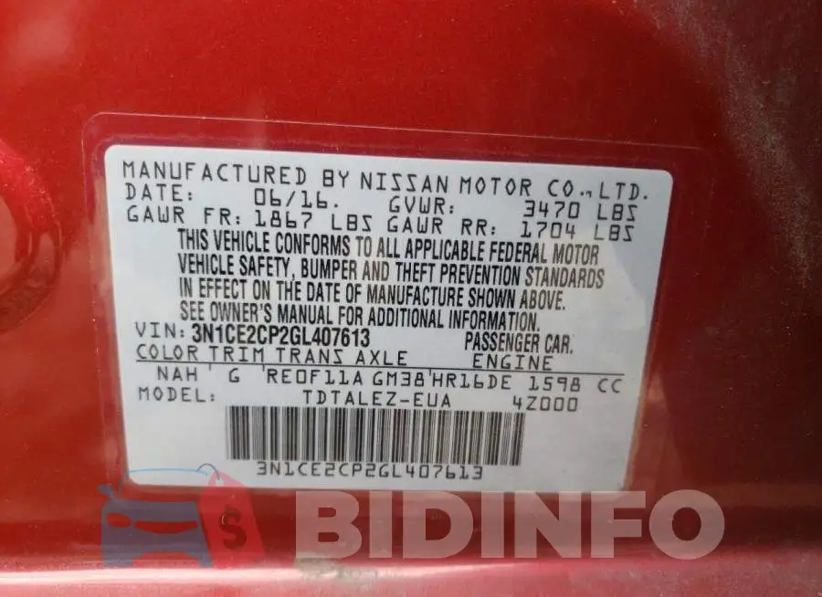 3N1CE2CP2GL407613 Photo# 12