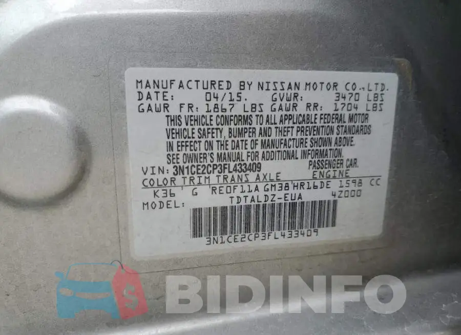 3N1CE2CP3FL433409 Photo# 12
