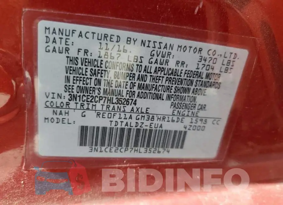 3N1CE2CP7HL352674 Photo# 13