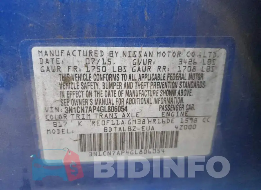 3N1CN7AP4GL806054 Photo# 13