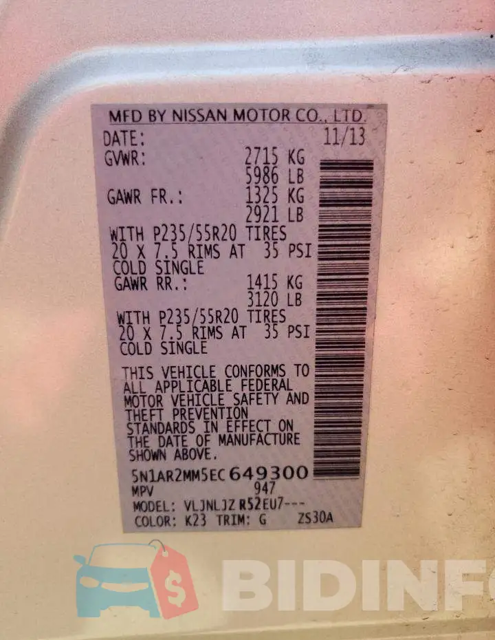 5N1AR2MM5EC649300 Photo# 14