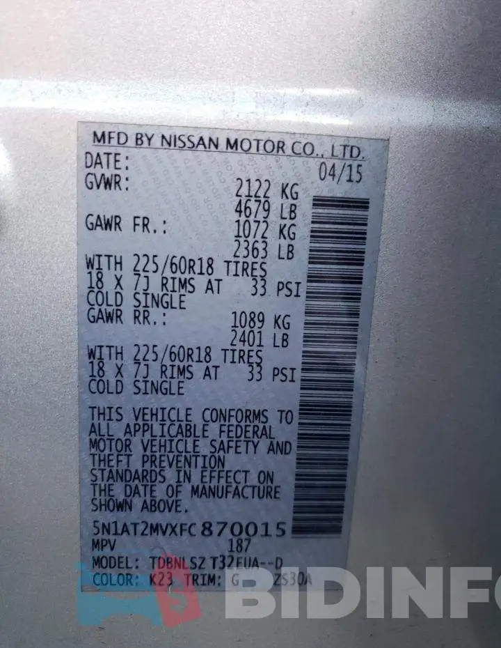 5N1AT2MVXFC870015 Photo# 13