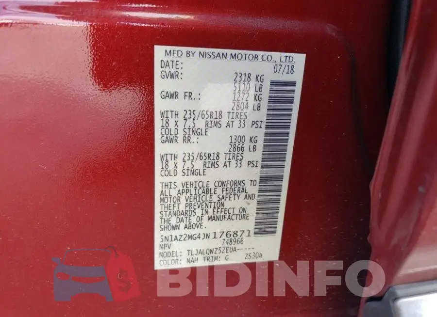 5N1AZ2MG4JN176871 Photo# 13