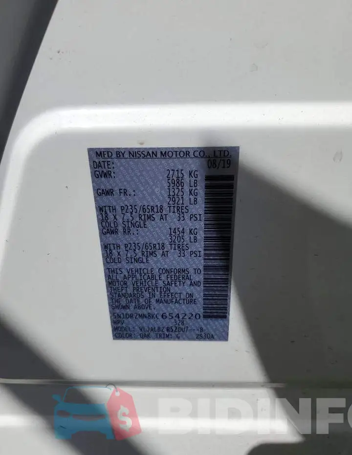5N1DR2MN8KC654220 Photo# 12